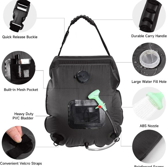 Solar Portable Shower Bag, 5 Gal/20L Solar Heating Camping Shower Bag - Picture 4 of 10